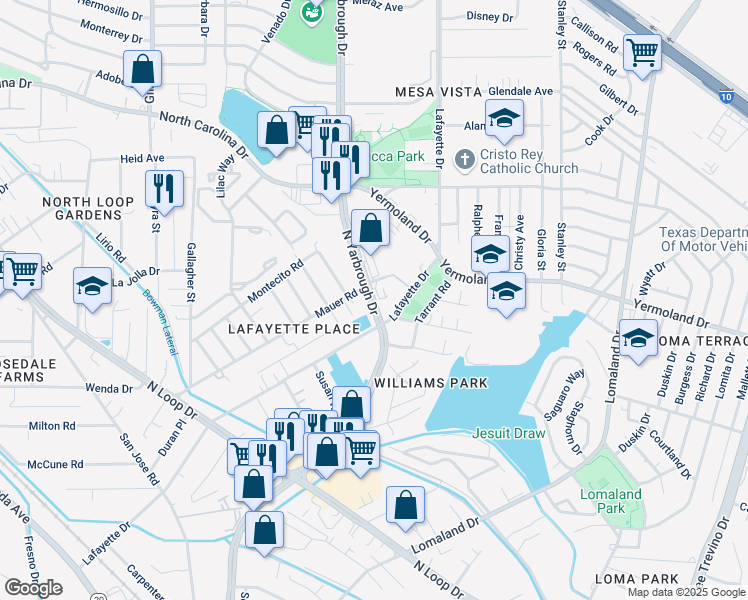 map of restaurants, bars, coffee shops, grocery stores, and more near 544 North Yarbrough Drive in El Paso