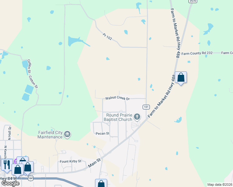 map of restaurants, bars, coffee shops, grocery stores, and more near 912 Walnut Creek Drive in Fairfield