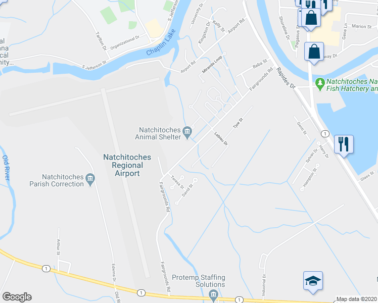 map of restaurants, bars, coffee shops, grocery stores, and more near 474 Fairgrounds Road in Natchitoches