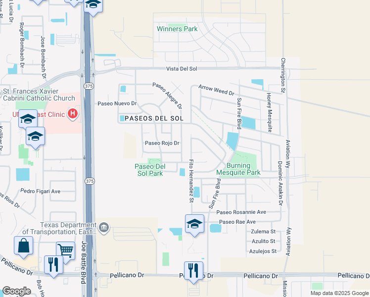 map of restaurants, bars, coffee shops, grocery stores, and more near 1451 Fito Hernandez Street in El Paso