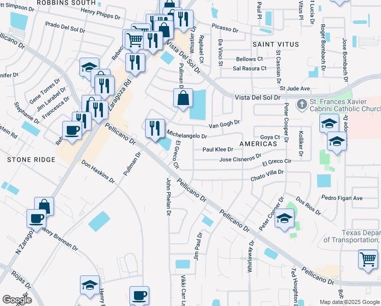map of restaurants, bars, coffee shops, grocery stores, and more near 1471 Rudy Montoya Drive in El Paso