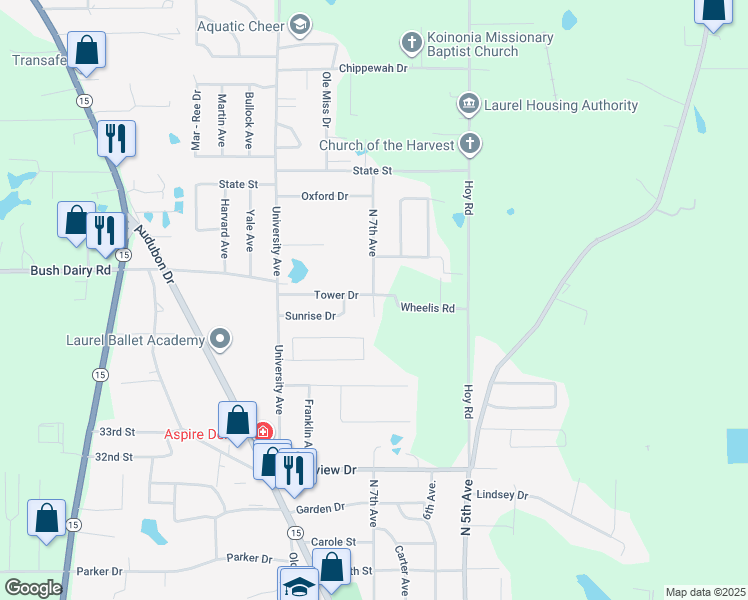 map of restaurants, bars, coffee shops, grocery stores, and more near 3501-3599 N 7th Ave in Laurel