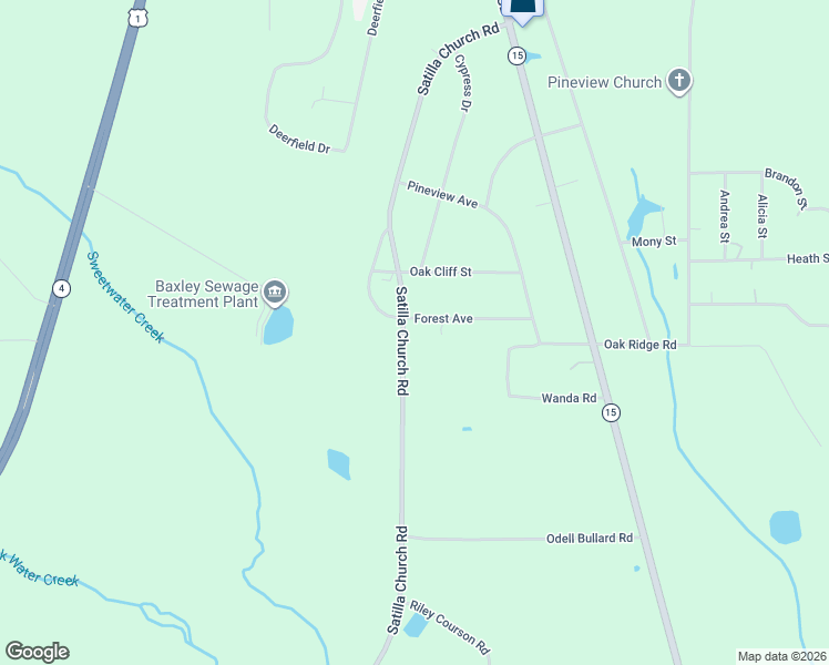 map of restaurants, bars, coffee shops, grocery stores, and more near 825 Satilla Church Road in Baxley