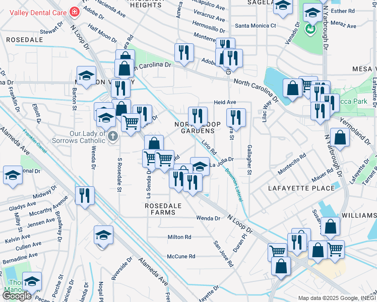 map of restaurants, bars, coffee shops, grocery stores, and more near 536 East Road in El Paso