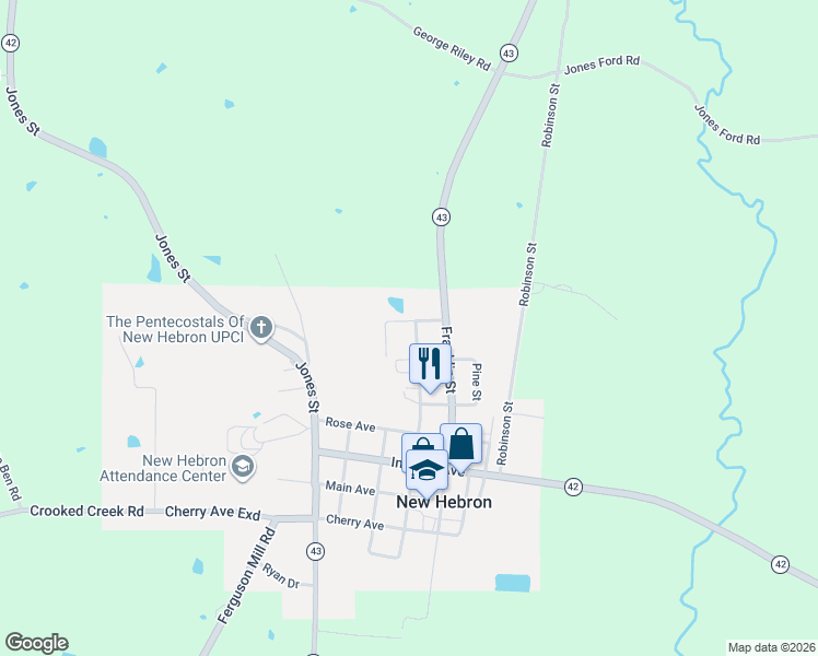 map of restaurants, bars, coffee shops, grocery stores, and more near 633 Jefferson Street in New Hebron