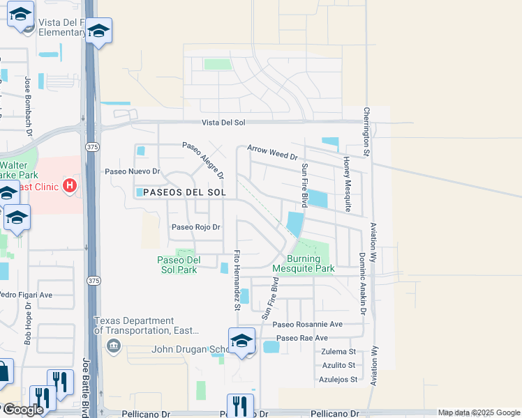 map of restaurants, bars, coffee shops, grocery stores, and more near 12541 Paseo Lindo Drive in El Paso