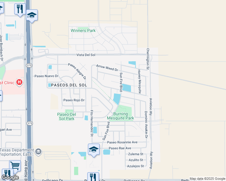 map of restaurants, bars, coffee shops, grocery stores, and more near 1492 Mew Gull Ln in El Paso