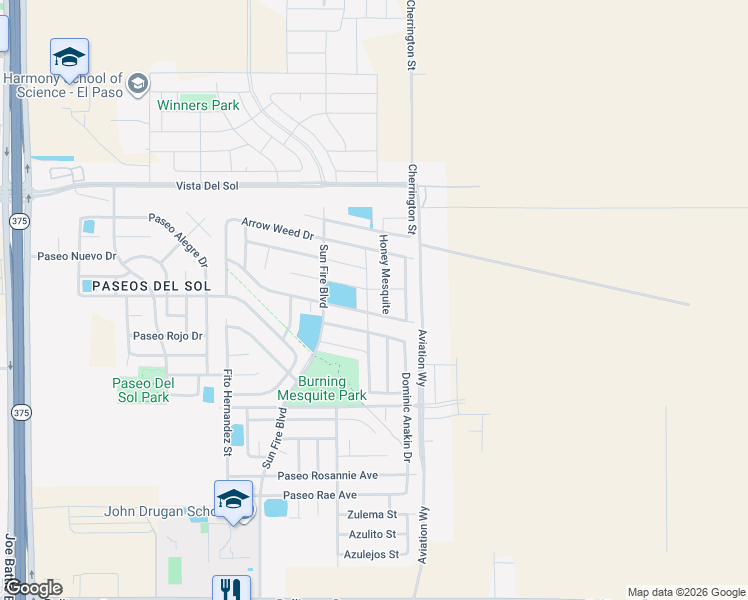 map of restaurants, bars, coffee shops, grocery stores, and more near 1467 Kimsha Drive in Horizon City