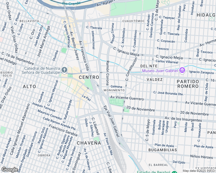 map of restaurants, bars, coffee shops, grocery stores, and more near Galeana in Ciudad Juarez