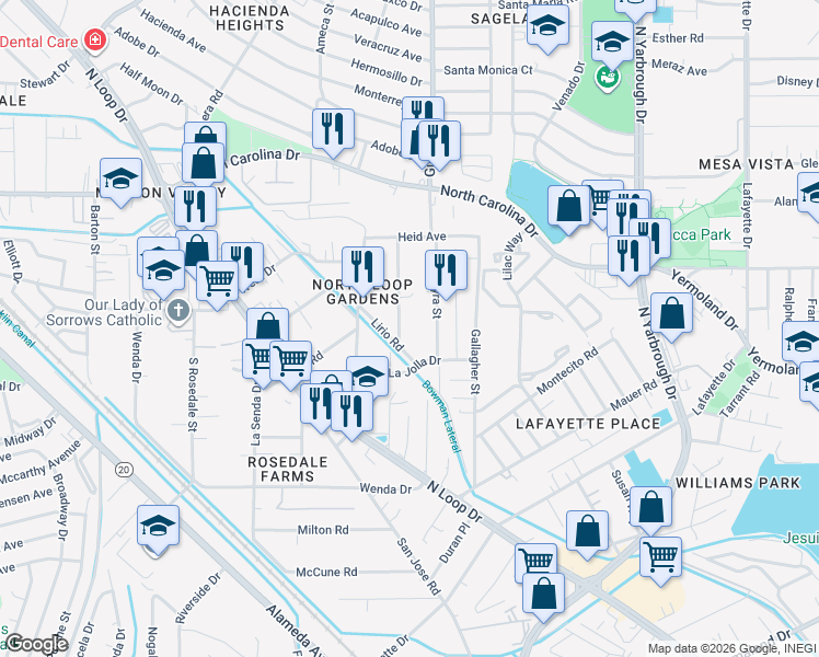 map of restaurants, bars, coffee shops, grocery stores, and more near 512 Chula Vista Street in El Paso