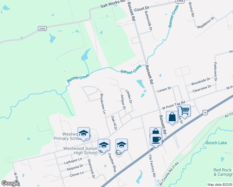 map of restaurants, bars, coffee shops, grocery stores, and more near 105 Edgewood Circle in Palestine