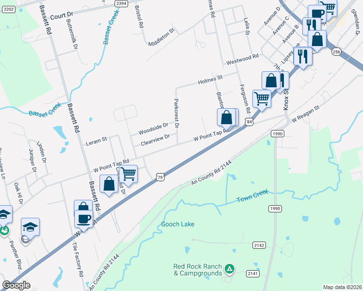 map of restaurants, bars, coffee shops, grocery stores, and more near 102 Clearview Drive in Palestine