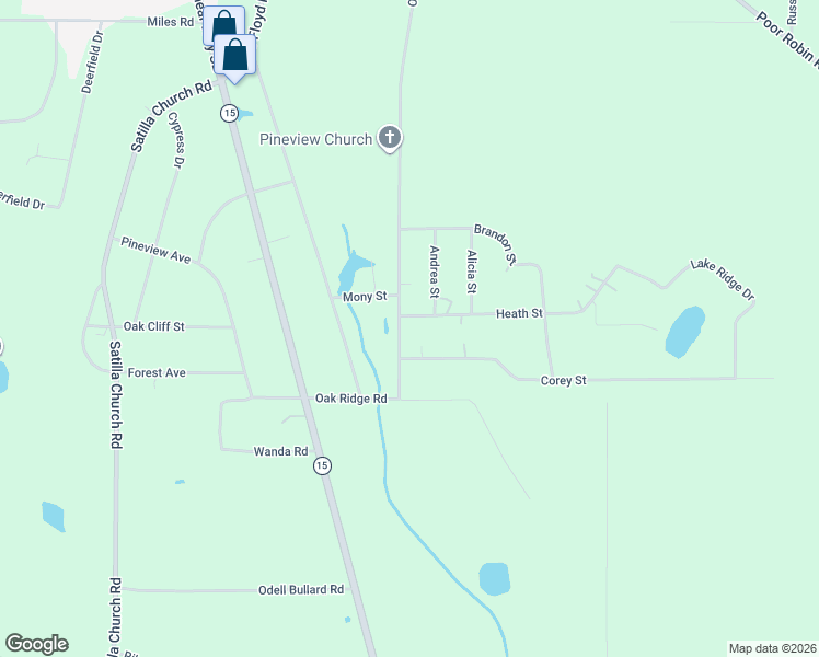 map of restaurants, bars, coffee shops, grocery stores, and more near 1421 Oak Ridge Road in Baxley