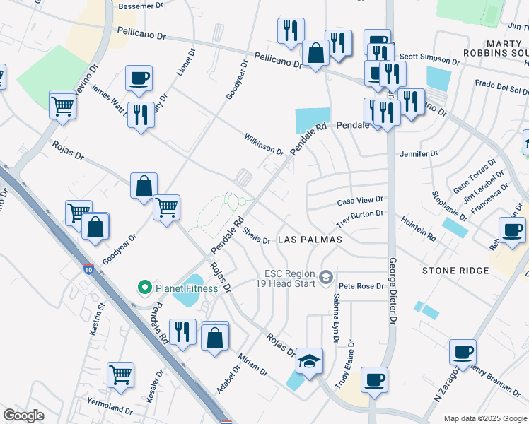 map of restaurants, bars, coffee shops, grocery stores, and more near 11602 James Watt Drive in El Paso