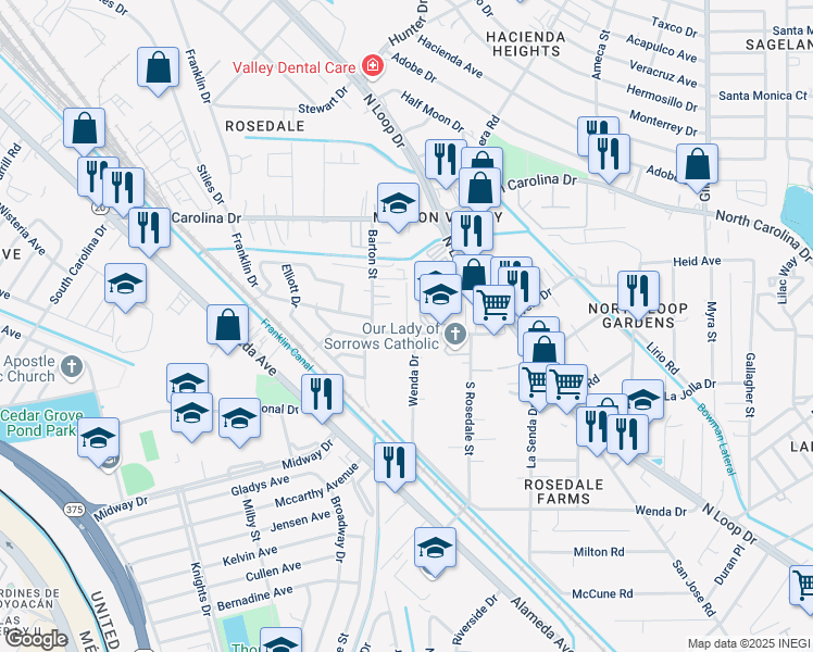 map of restaurants, bars, coffee shops, grocery stores, and more near 7679 Barton Street in El Paso