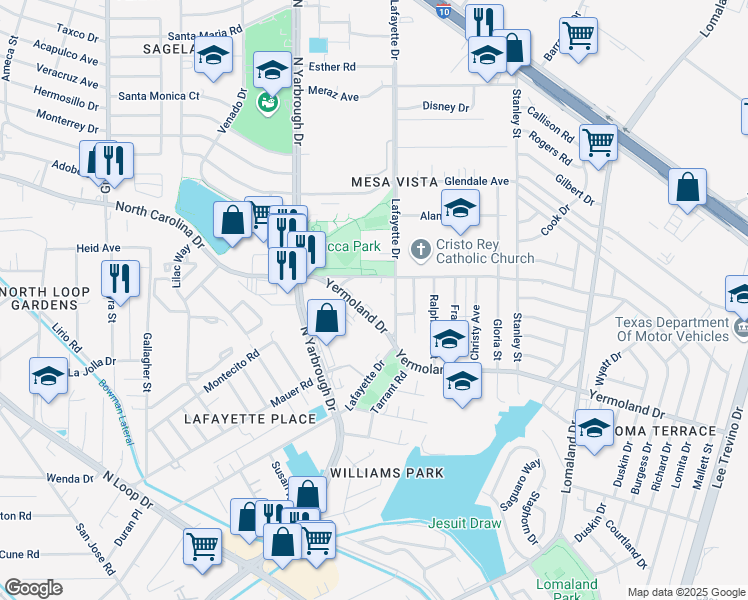 map of restaurants, bars, coffee shops, grocery stores, and more near 849 Lafayette Drive in El Paso