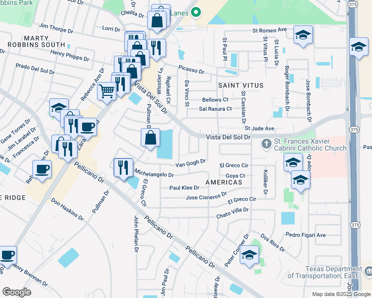 map of restaurants, bars, coffee shops, grocery stores, and more near 1526 Peter Hurd Drive in El Paso