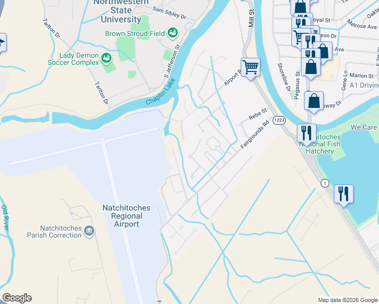 map of restaurants, bars, coffee shops, grocery stores, and more near 440 Fairgrounds Road in Natchitoches