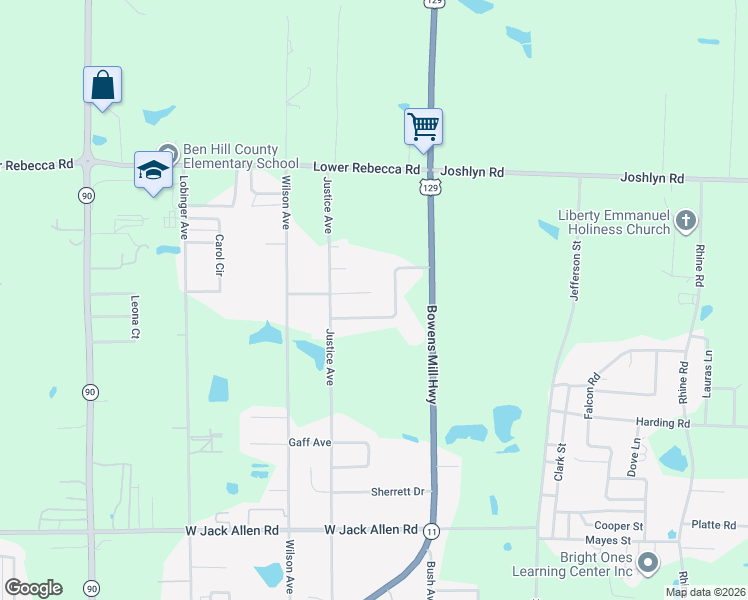 map of restaurants, bars, coffee shops, grocery stores, and more near 119 Lisa Lane in Fitzgerald