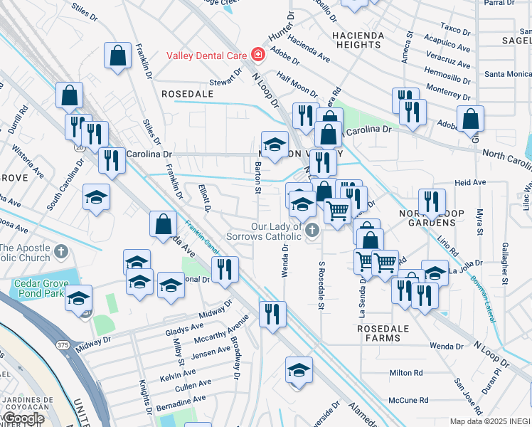 map of restaurants, bars, coffee shops, grocery stores, and more near 7679 Barton Street in El Paso