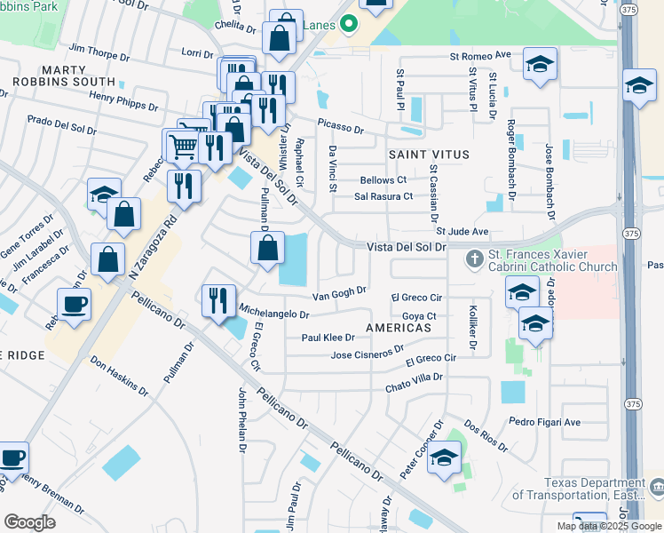 map of restaurants, bars, coffee shops, grocery stores, and more near 1526 Peter Hurd Drive in El Paso