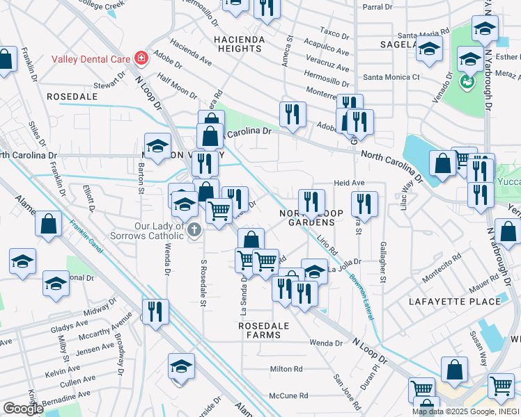 map of restaurants, bars, coffee shops, grocery stores, and more near 7812 West Drive in El Paso