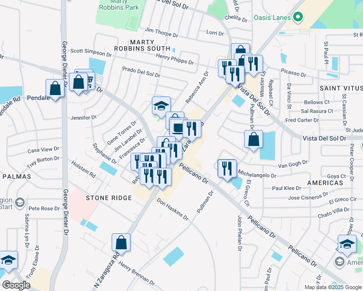map of restaurants, bars, coffee shops, grocery stores, and more near in El Paso