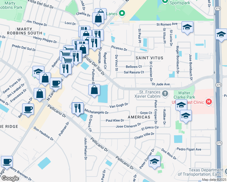 map of restaurants, bars, coffee shops, grocery stores, and more near 1546 Peter Hurd Drive in El Paso