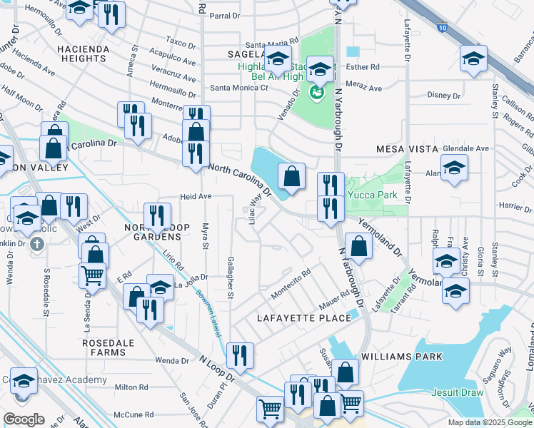 map of restaurants, bars, coffee shops, grocery stores, and more near 950 North Carolina Drive in El Paso