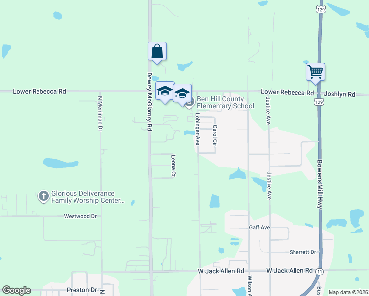 map of restaurants, bars, coffee shops, grocery stores, and more near 298 Lobinger Avenue in Fitzgerald
