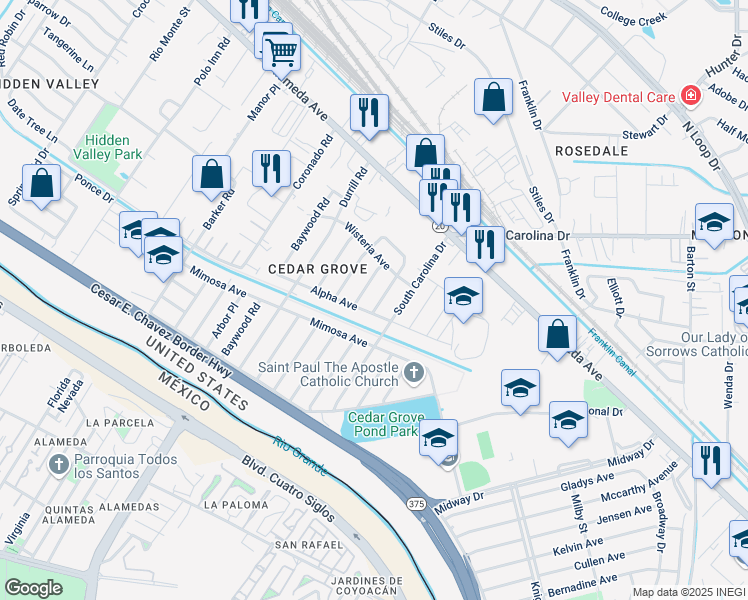 map of restaurants, bars, coffee shops, grocery stores, and more near 149 Aspen Road in El Paso