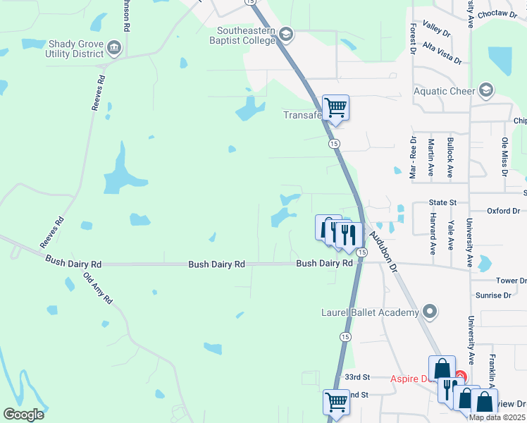 map of restaurants, bars, coffee shops, grocery stores, and more near 3879 Baldwin Drive in Laurel