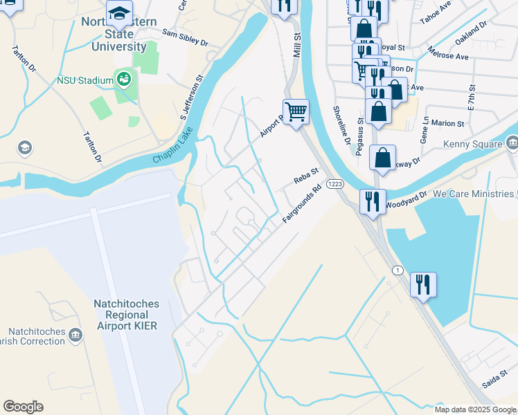 map of restaurants, bars, coffee shops, grocery stores, and more near 210 Fairgrounds Road in Natchitoches