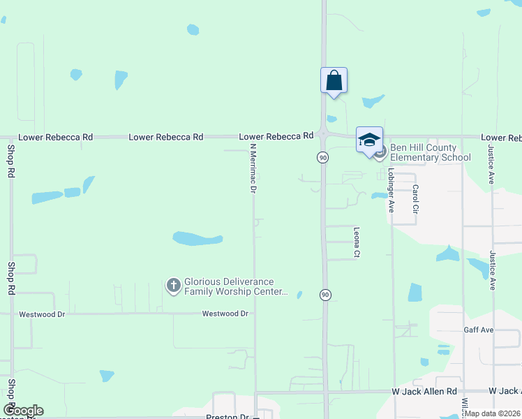 map of restaurants, bars, coffee shops, grocery stores, and more near 1095 North Merrimac Drive in Fitzgerald