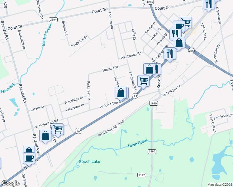 map of restaurants, bars, coffee shops, grocery stores, and more near 120 Blanton Road in Palestine