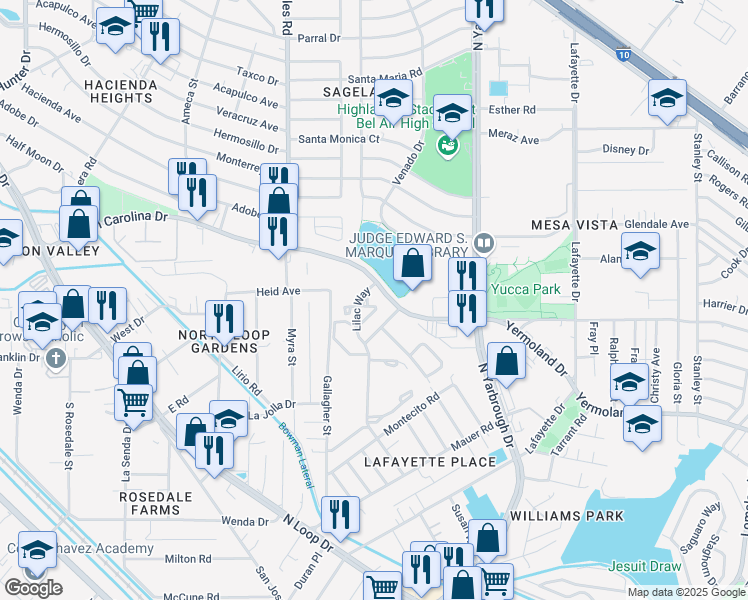 map of restaurants, bars, coffee shops, grocery stores, and more near 940 North Carolina Drive in El Paso