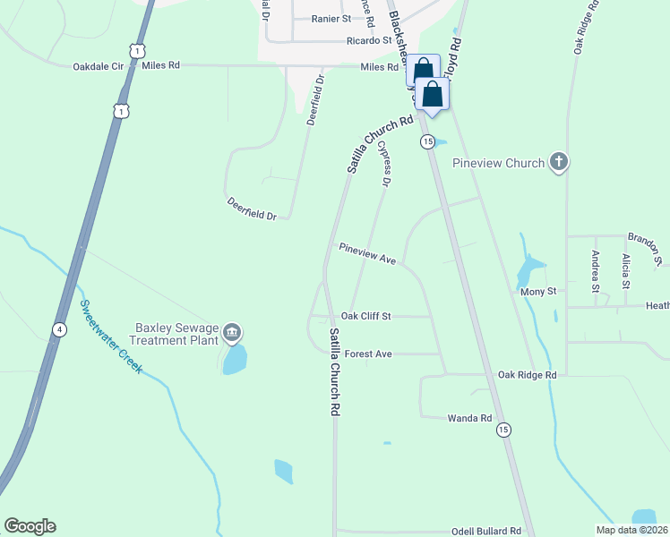 map of restaurants, bars, coffee shops, grocery stores, and more near 545 Satilla Church Road in Baxley