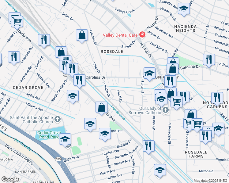 map of restaurants, bars, coffee shops, grocery stores, and more near 326 Cadwallader Drive in El Paso