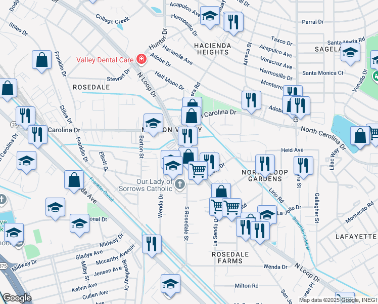 map of restaurants, bars, coffee shops, grocery stores, and more near 7649 North Loop Drive in El Paso