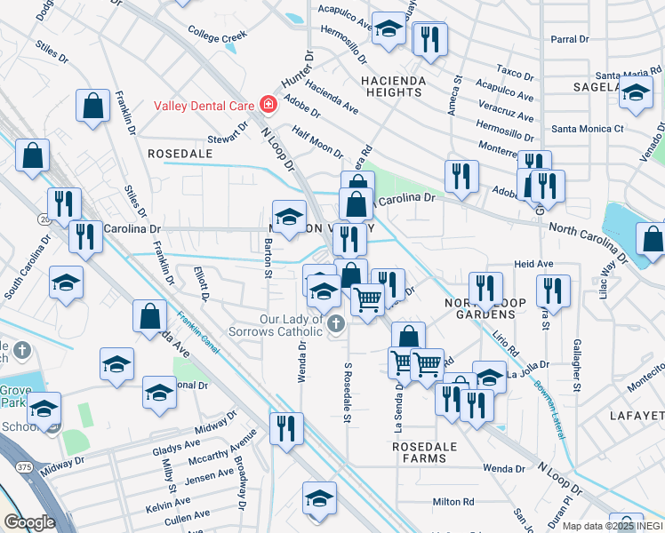 map of restaurants, bars, coffee shops, grocery stores, and more near 7649 N Loop Dr in El Paso