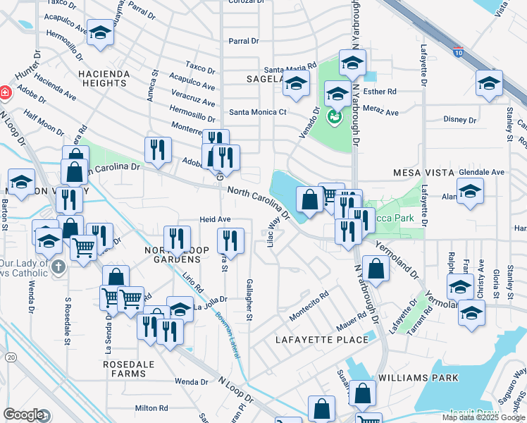 map of restaurants, bars, coffee shops, grocery stores, and more near 7740 Lilac Way in El Paso
