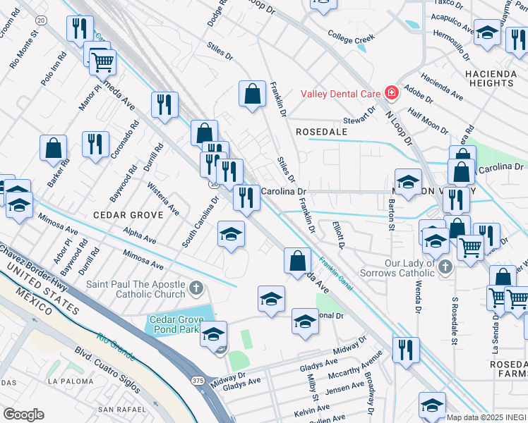 map of restaurants, bars, coffee shops, grocery stores, and more near in El Paso