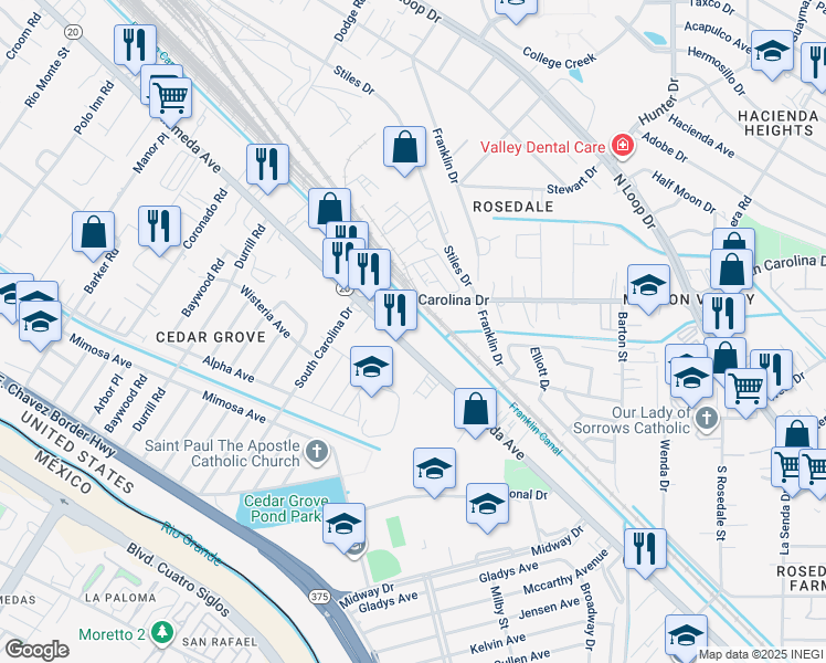 map of restaurants, bars, coffee shops, grocery stores, and more near in El Paso