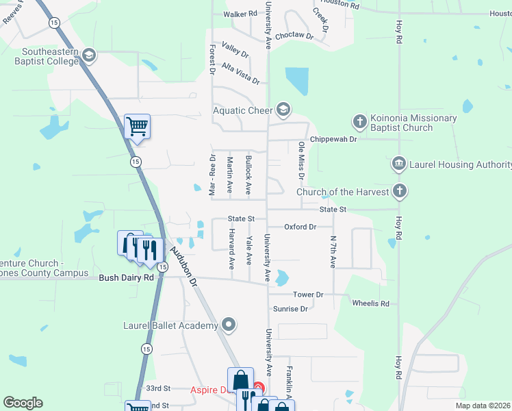map of restaurants, bars, coffee shops, grocery stores, and more near 4218-4232 University Ave in Laurel