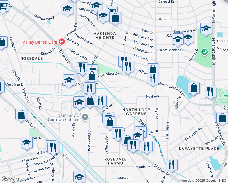 map of restaurants, bars, coffee shops, grocery stores, and more near 600 North Carolina Drive in El Paso