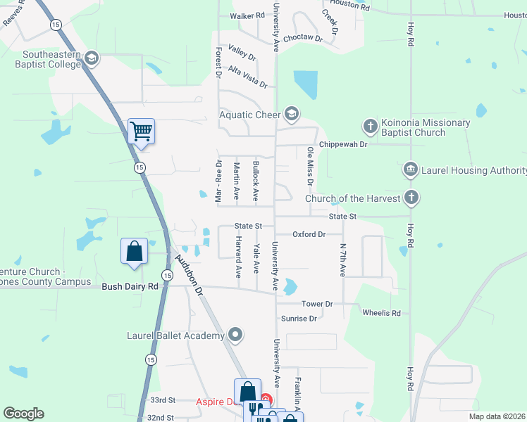 map of restaurants, bars, coffee shops, grocery stores, and more near 4218-4232 University Ave in Laurel