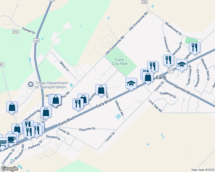 map of restaurants, bars, coffee shops, grocery stores, and more near 204 Northline Drive in Early