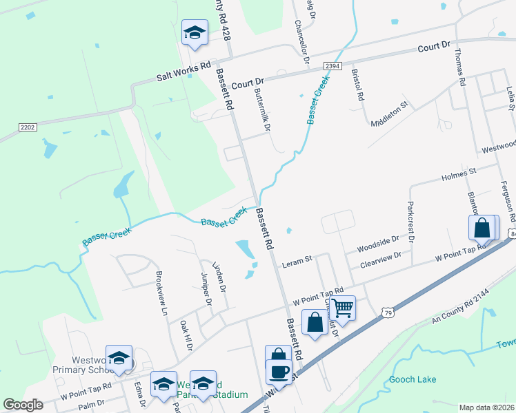 map of restaurants, bars, coffee shops, grocery stores, and more near 1401 Bassett Road in Palestine