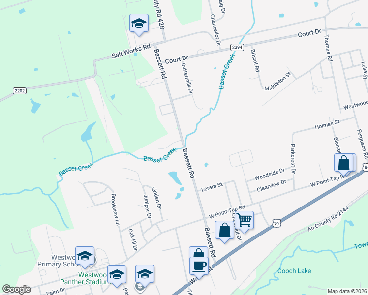 map of restaurants, bars, coffee shops, grocery stores, and more near 1300 Bassett Road in Palestine
