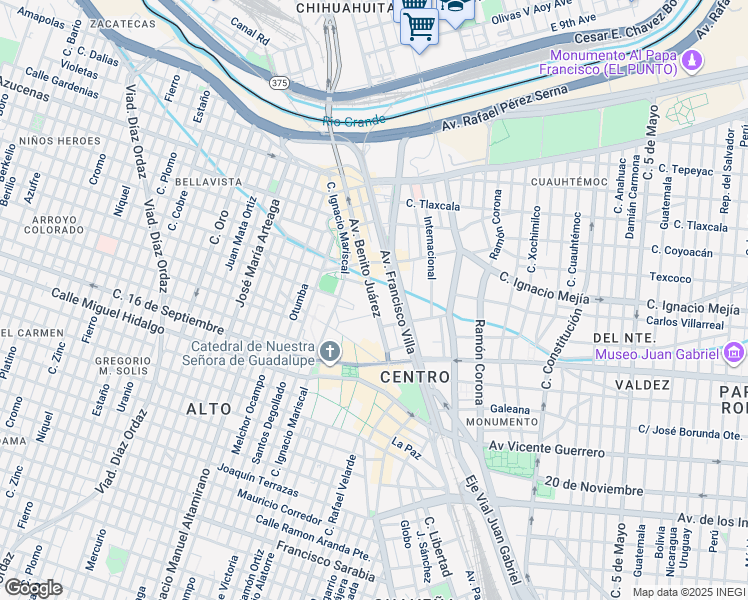 map of restaurants, bars, coffee shops, grocery stores, and more near in Ciudad Juárez